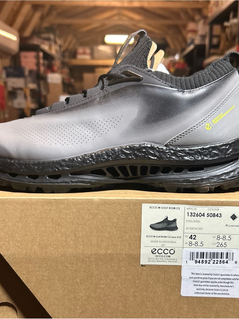 Ecco Men's Golf BIOM C5 Lace GTX Shoe in Steel Gray and Black- US 8-8.5